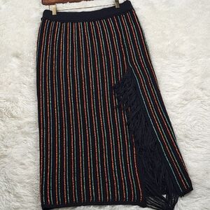 NWT Celandine Anthropologie Fringe Slit Knit Midi Skirt Multicolor M